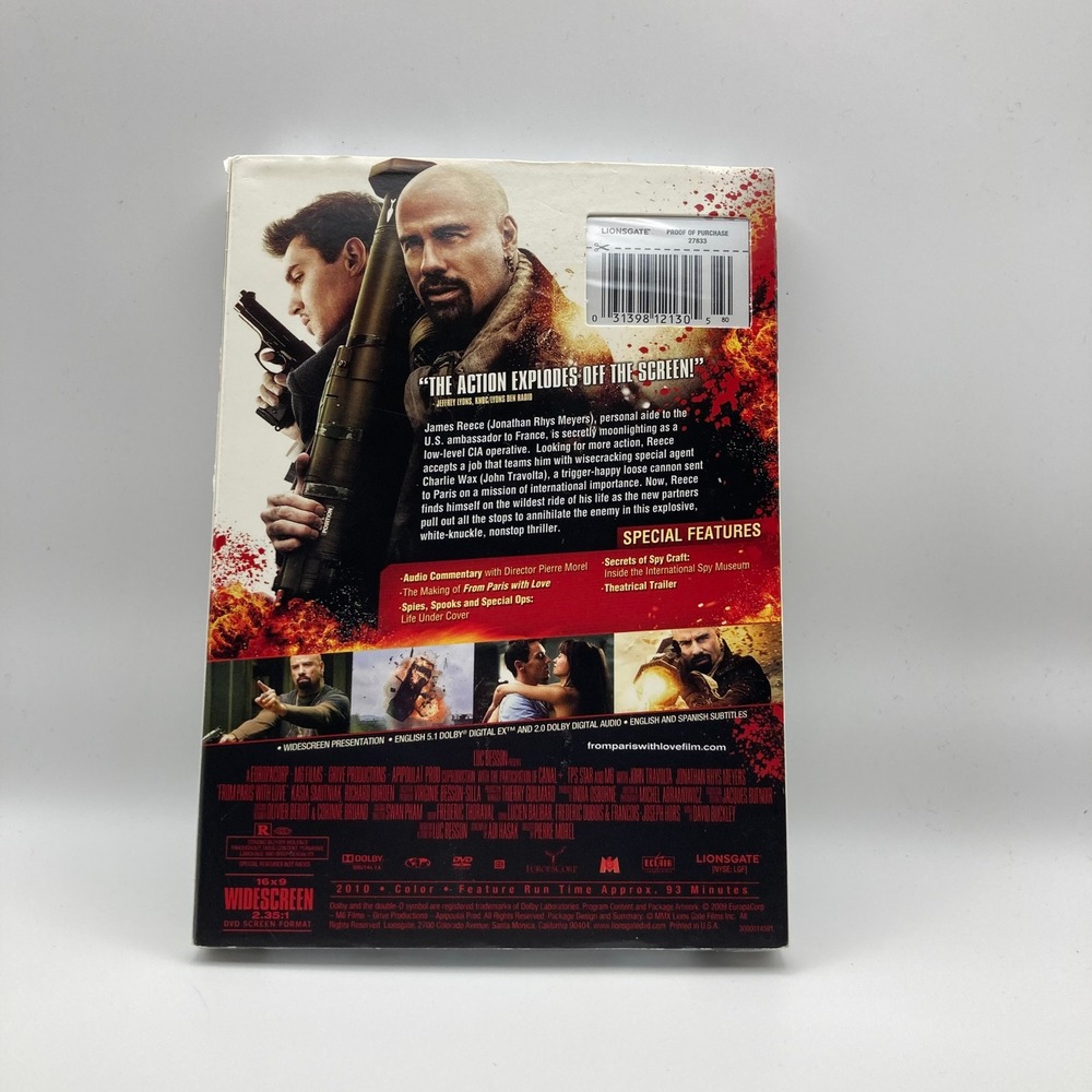 From Paris With Love DVD John Travolta Jonathan Rhys Meyers Lionsgate 2010 Movie - Picture 2 of 2